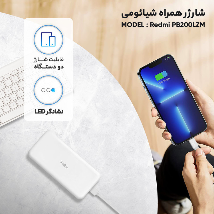 پاوربانک 18 وات شیائومی مدل Redmi PB200LZM ظرفیت 20000 میلی آمپر ساعت گارانتی 6 ماهه شرکتی
