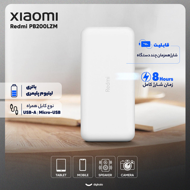 پاوربانک 18 وات شیائومی مدل Redmi PB200LZM ظرفیت 20000 میلی آمپر ساعت گارانتی 6 ماهه شرکتی
